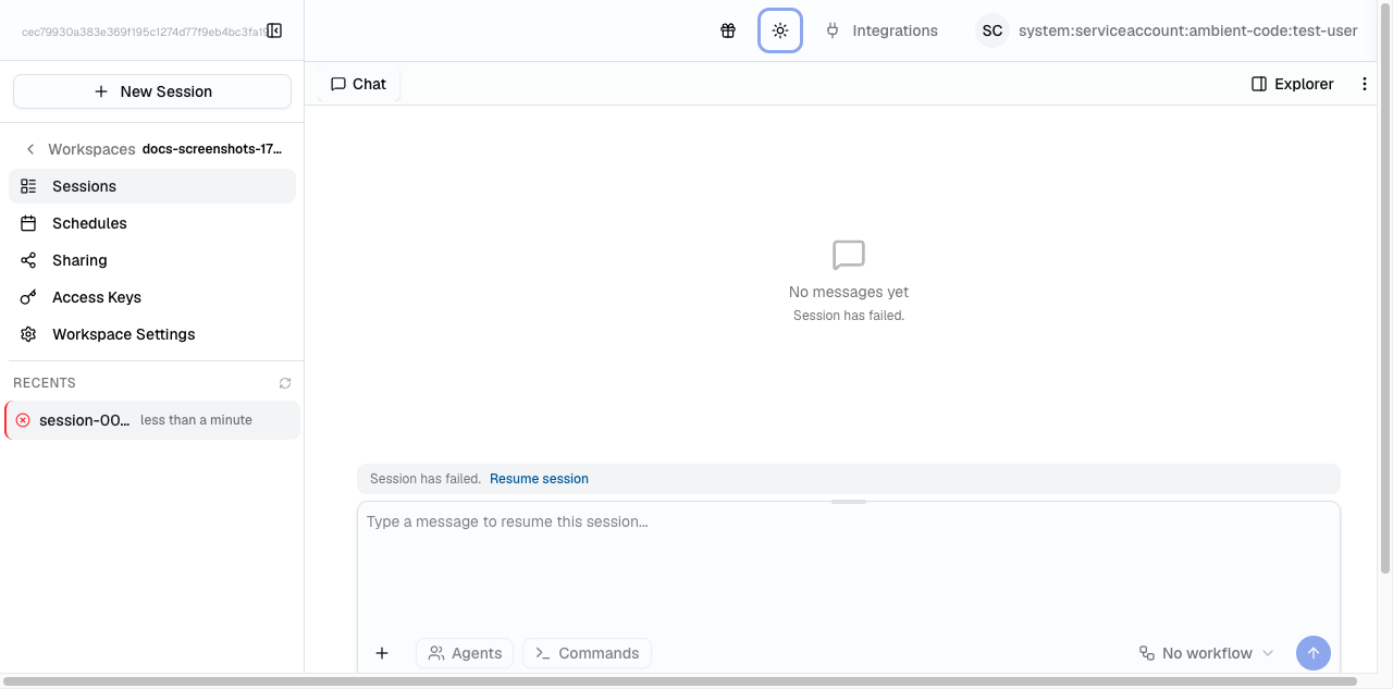 Session chat interface
